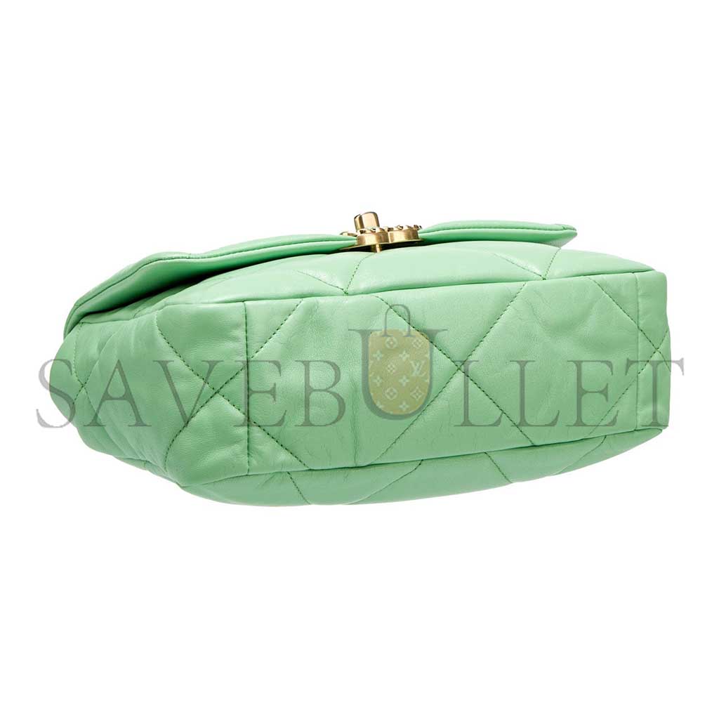 Ch*el green quilted lambskin Ch*el 19 flap gold and ruthenium hardware as1160 (26*16*9cm)
